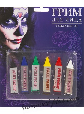 Грим-карандаши для лица, 6 цветов по 0,9 гр